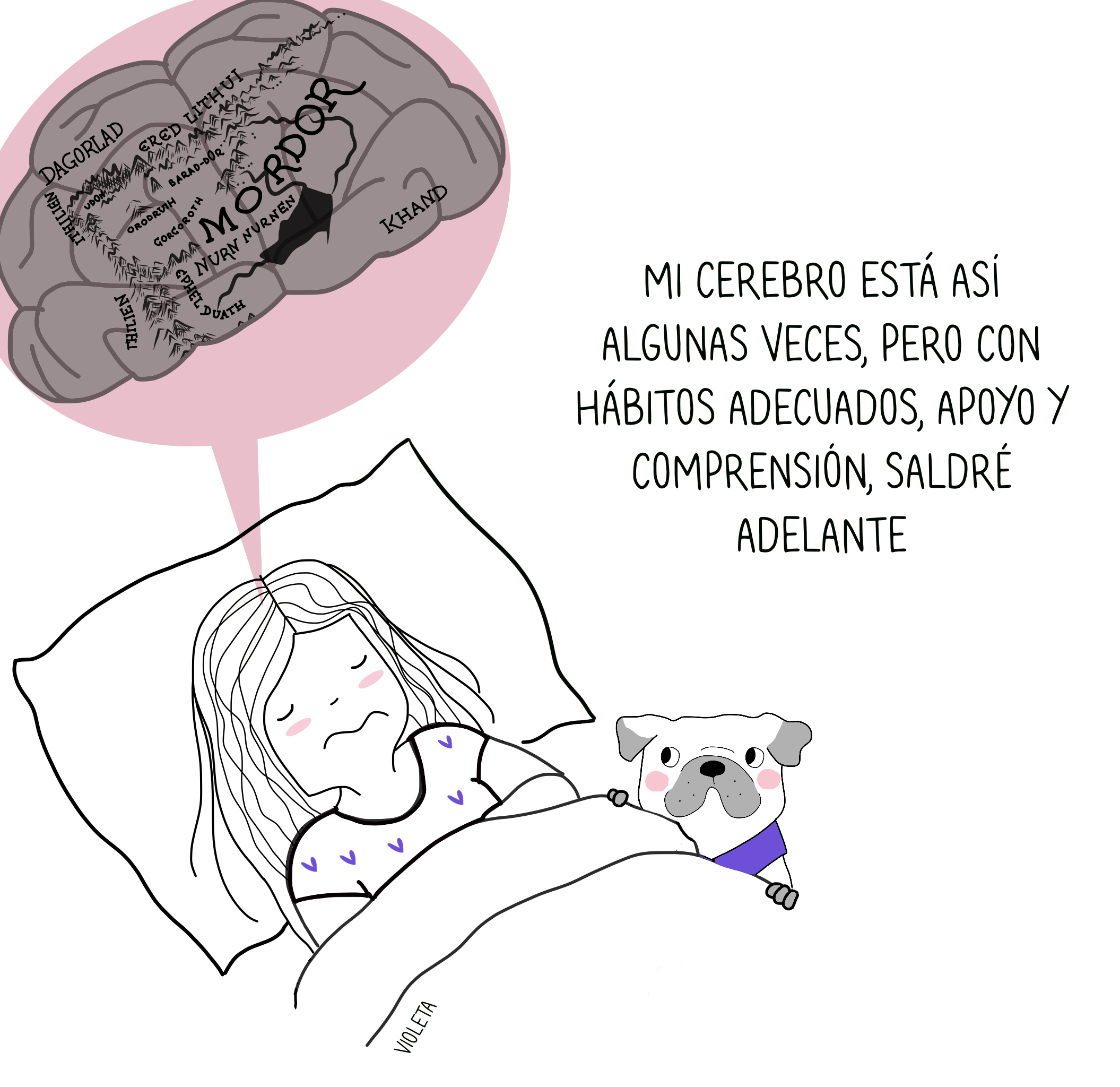 ilustración de violeta de chica enferma en la cama
