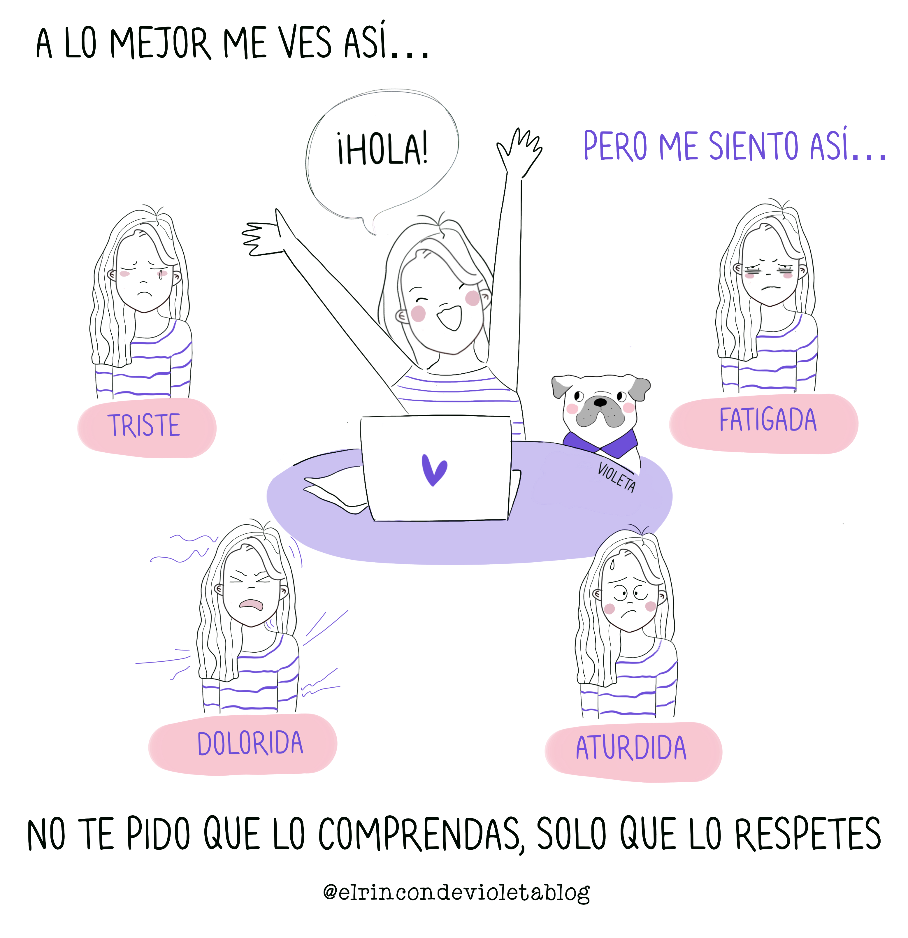 ilustración de violeta de chica enferma en la cama